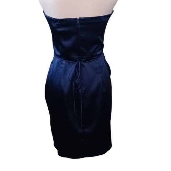 Teeze Me Strapless Mini Dress Front Button Fold Detail Royal Blue Size 9 Junior - Picture 3 of 10